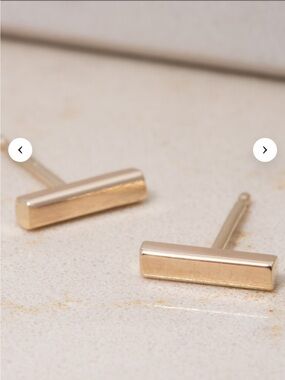 10K Solid Yellow Gold Rectangular Stud Earrings, Minimalist